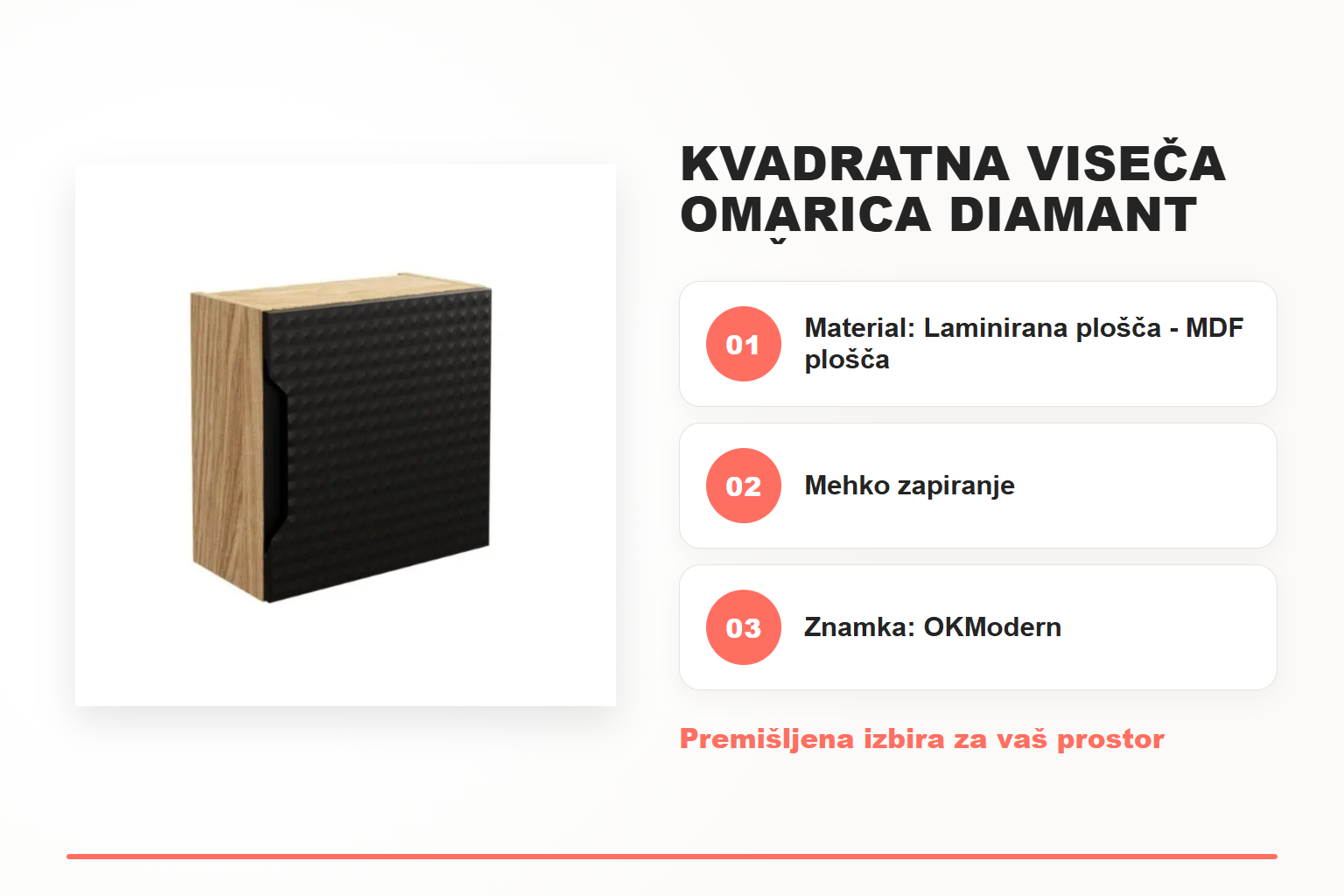 Kvadratna viseča omarica DIAMANT 35 črna – pregled ključnih lastnosti