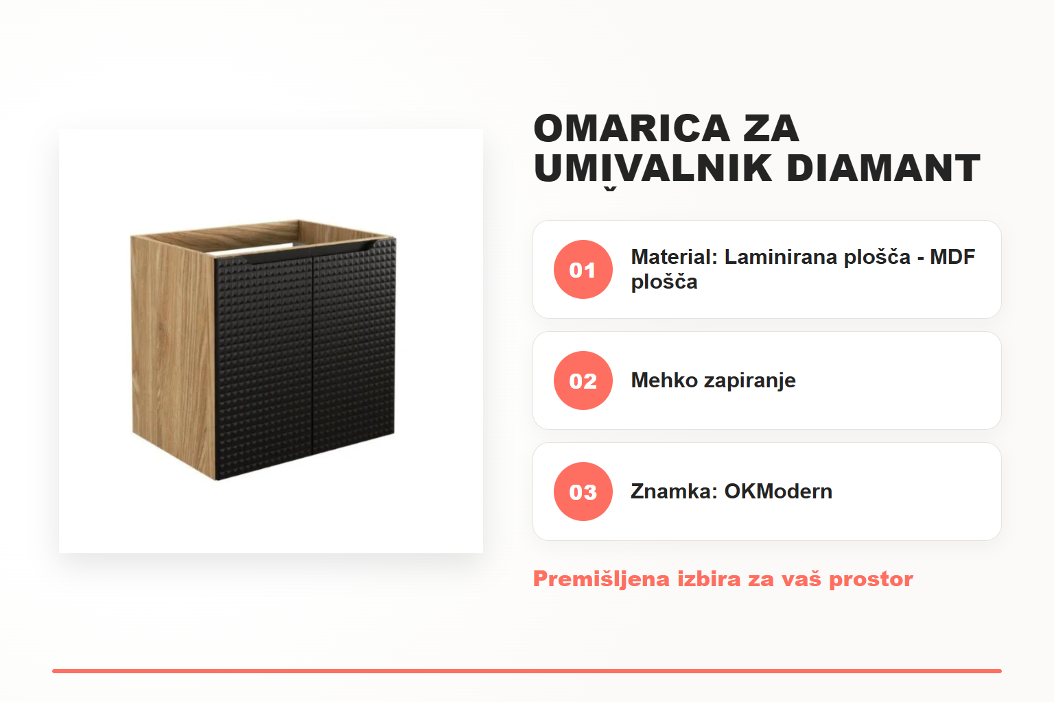 Omarica za umivalnik DIAMANT 60 črna – pregled ključnih lastnosti