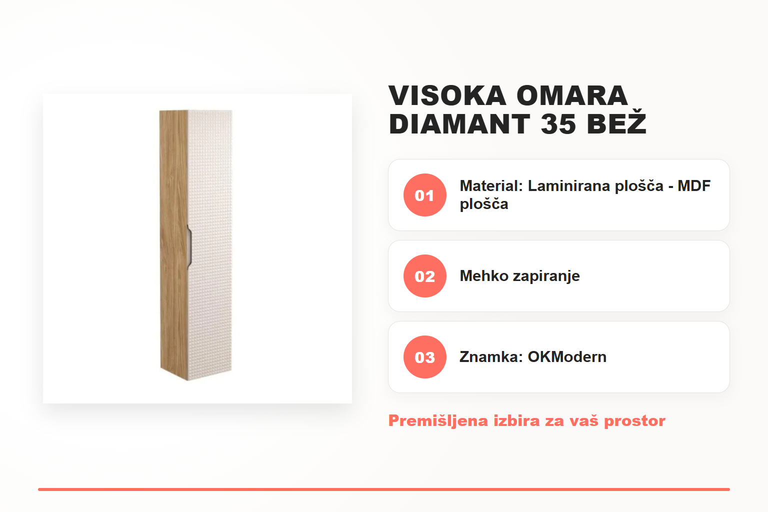 Visoka omara DIAMANT 35 bež – pregled ključnih lastnosti