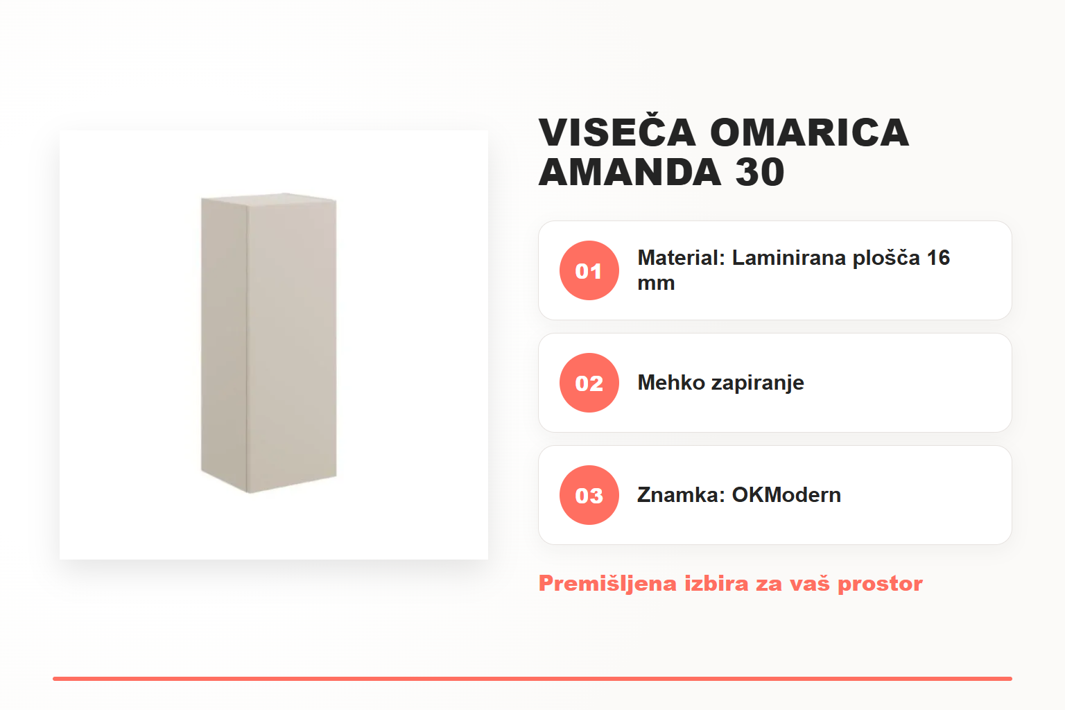 Viseča omarica AMANDA 30 – pregled ključnih lastnosti