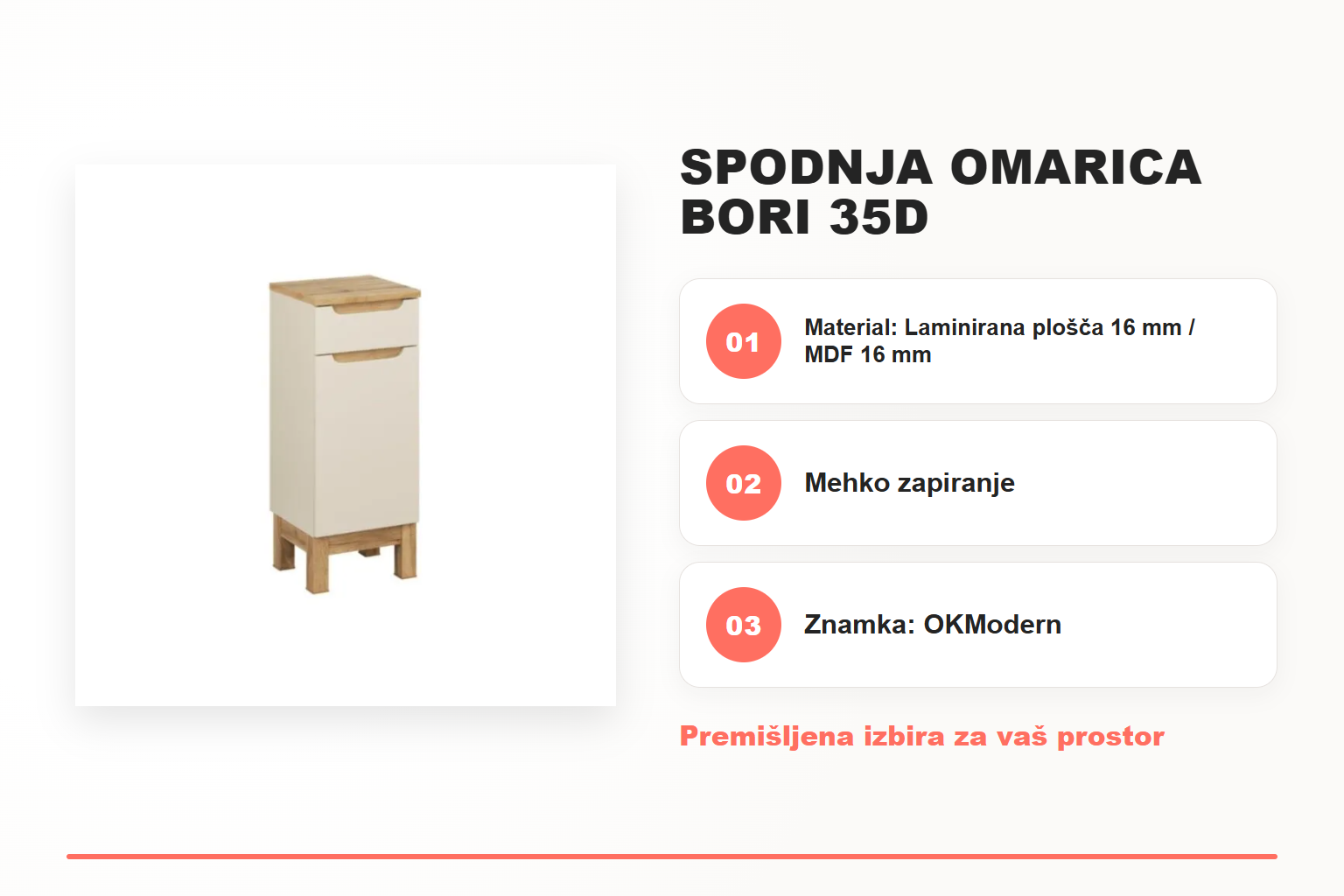 Spodnja omarica BORI 35D – pregled ključnih lastnosti