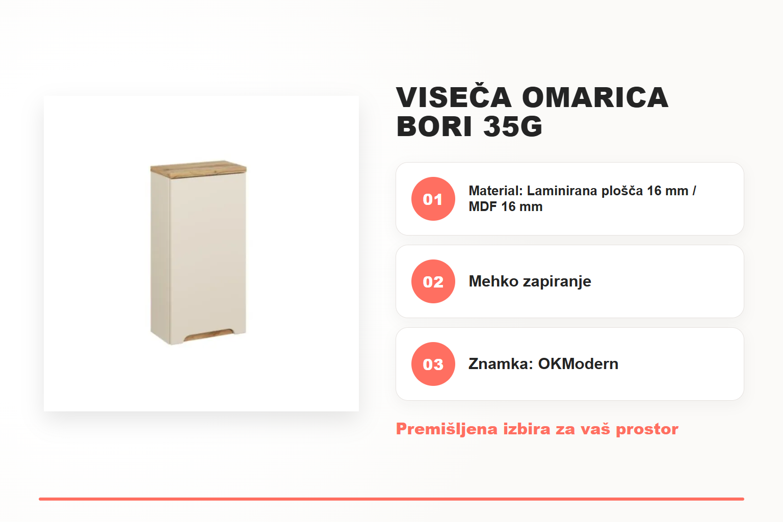 Viseča omarica BORI 35G – pregled ključnih lastnosti