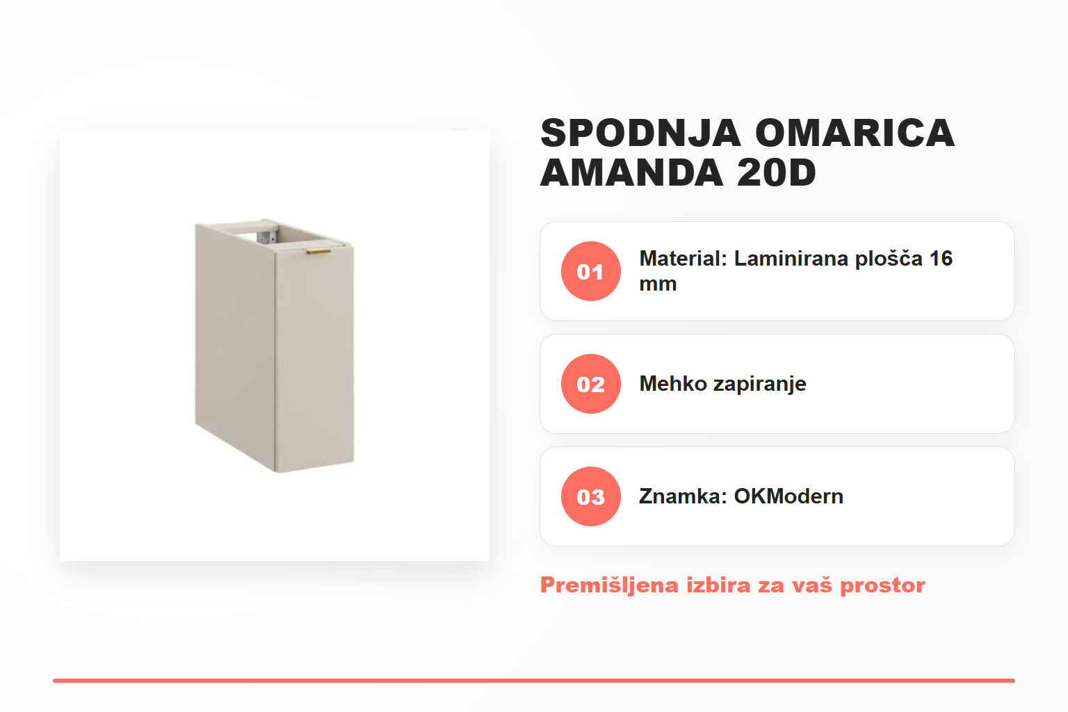 Spodnja omarica AMANDA 20D – pregled ključnih lastnosti