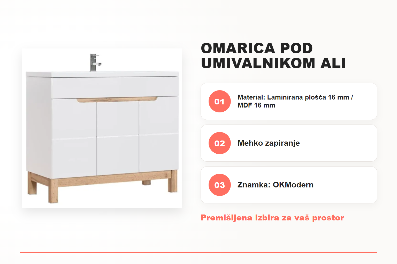 Omarica pod umivalnikom ALI 100D – pregled ključnih lastnosti