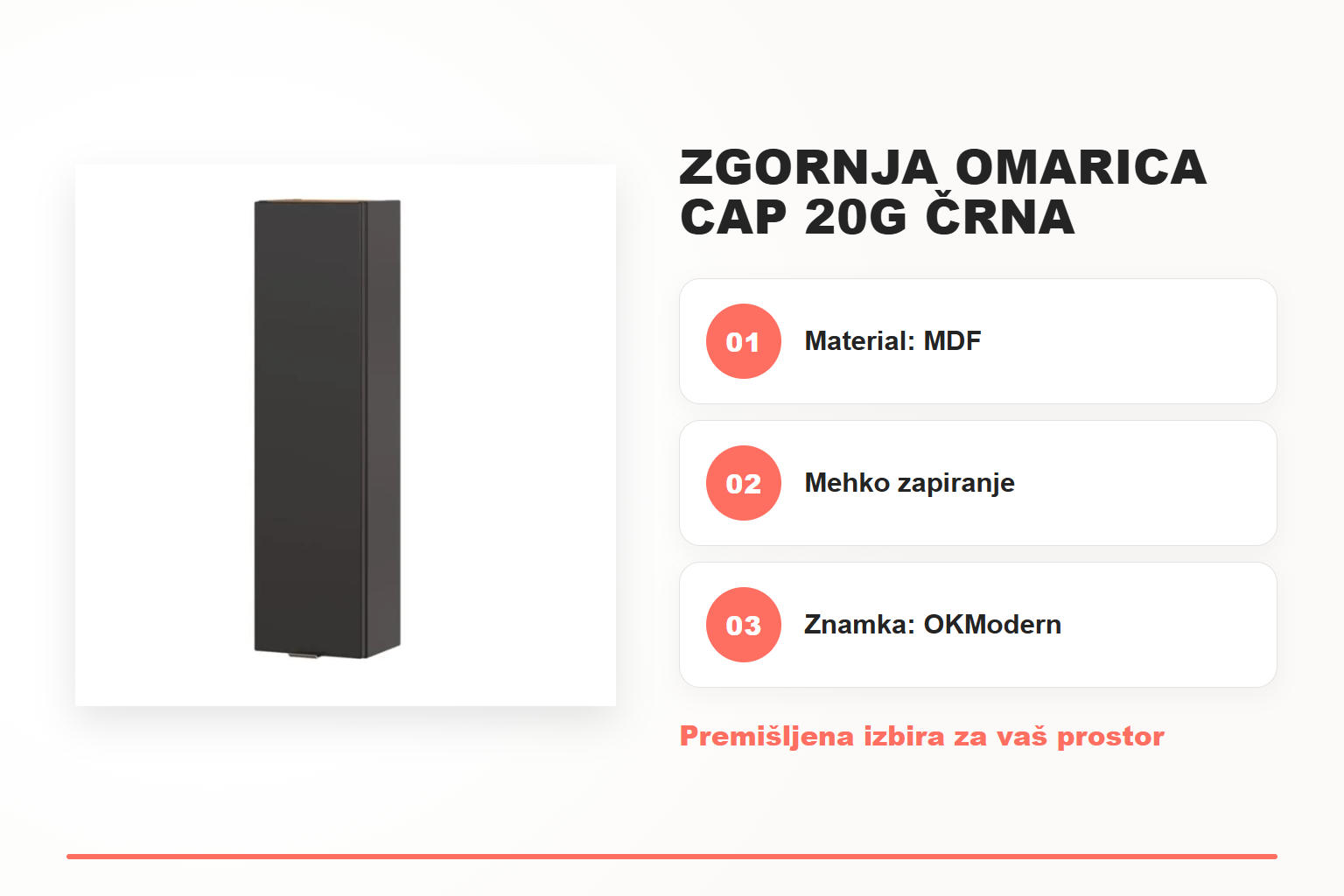Zgornja omarica CAP 20G črna – pregled ključnih lastnosti