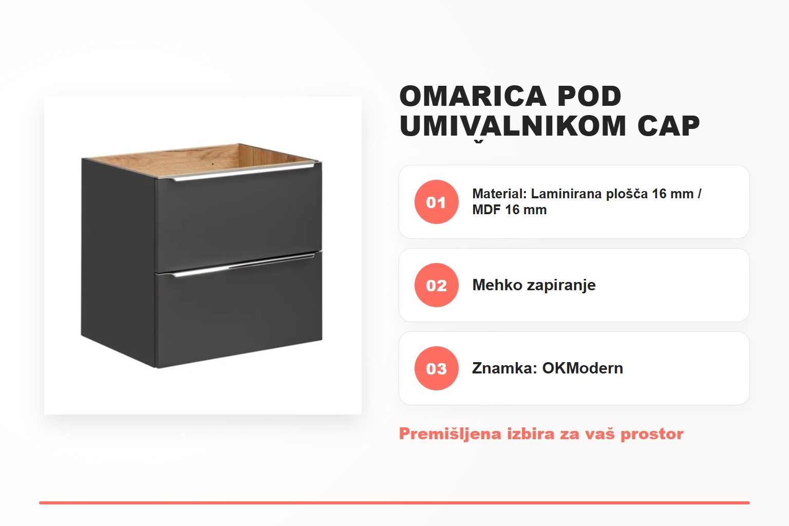 Omarica pod umivalnikom CAP 60D črna – pregled ključnih lastnosti
