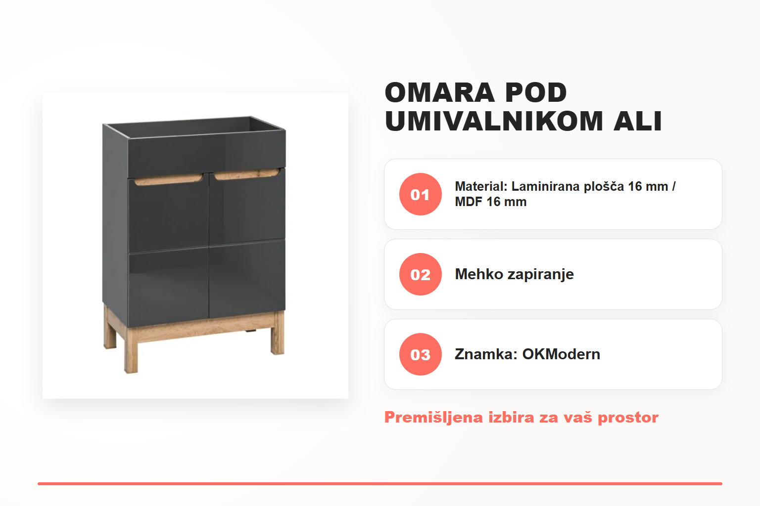 Omara pod umivalnikom ALI 60D – pregled ključnih lastnosti
