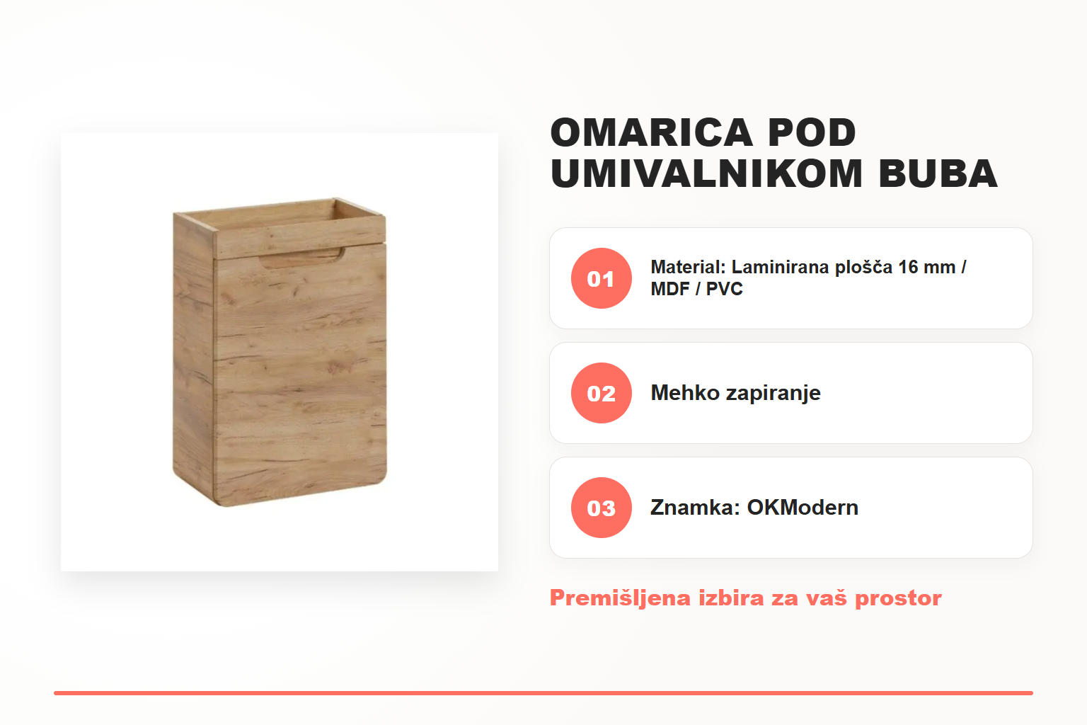 Omarica pod umivalnikom BUBA hrast 40D 2 – pregled ključnih lastnosti