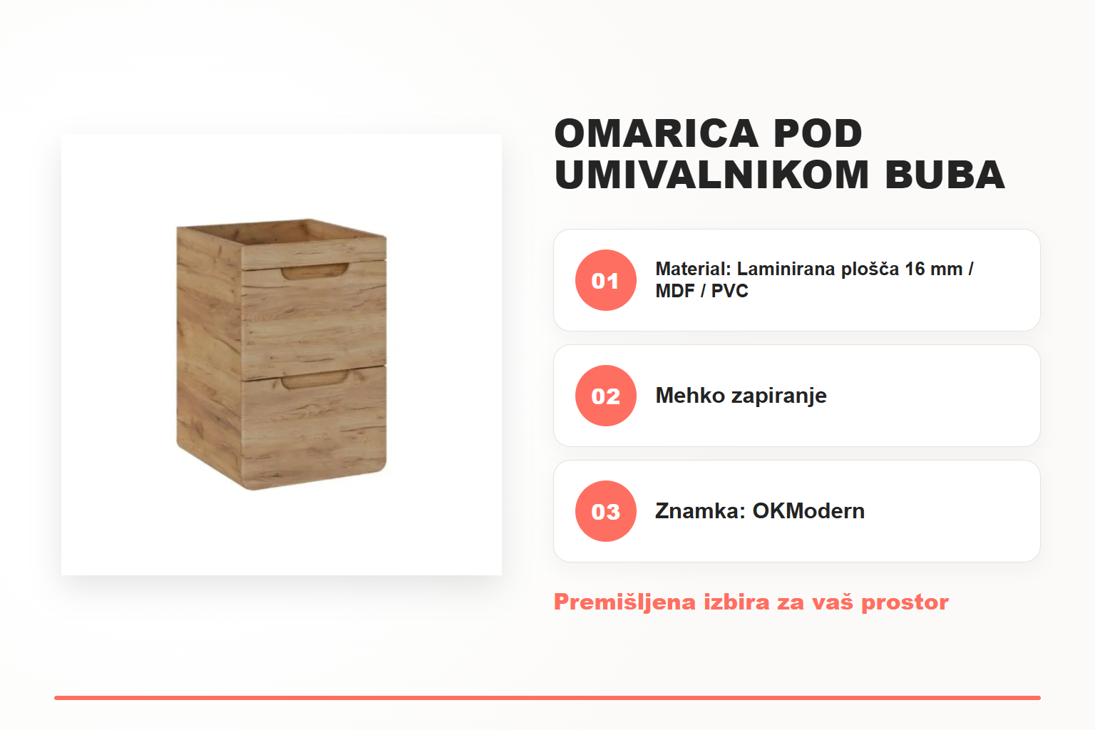 Omarica pod umivalnikom BUBA hrast 40D – pregled ključnih lastnosti