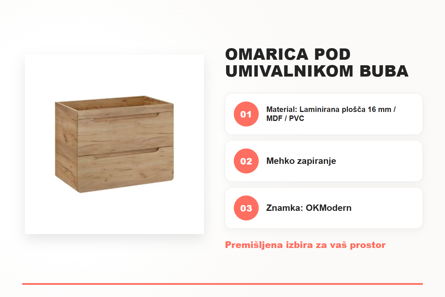 Omarica pod umivalnikom BUBA hrast 80D – pregled ključnih lastnosti