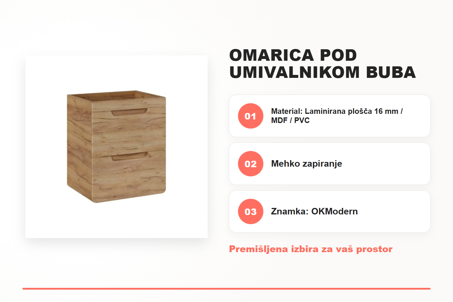 Omarica pod umivalnikom BUBA hrast 60D – pregled ključnih lastnosti