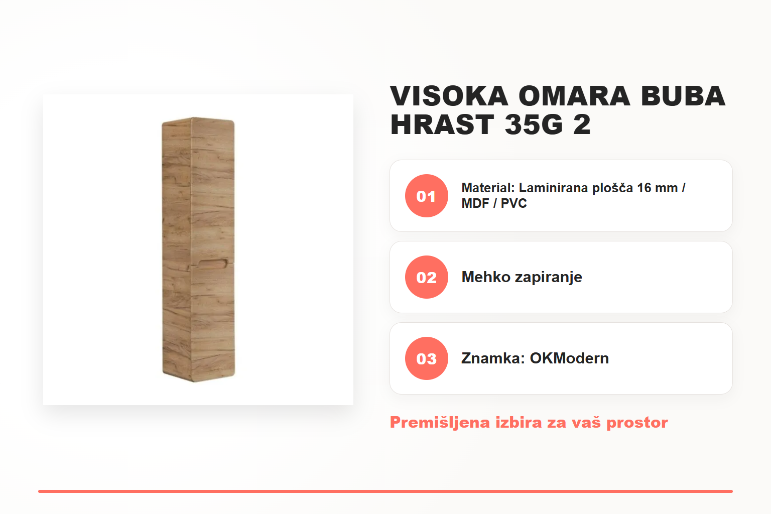Visoka omara BUBA hrast 35G 2 – pregled ključnih lastnosti
