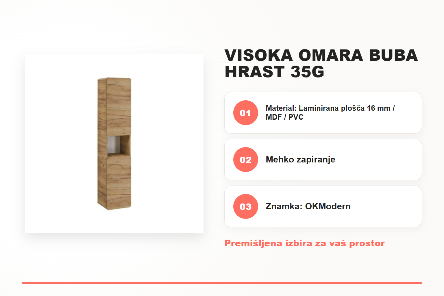 Visoka omara BUBA hrast 35G – pregled ključnih lastnosti