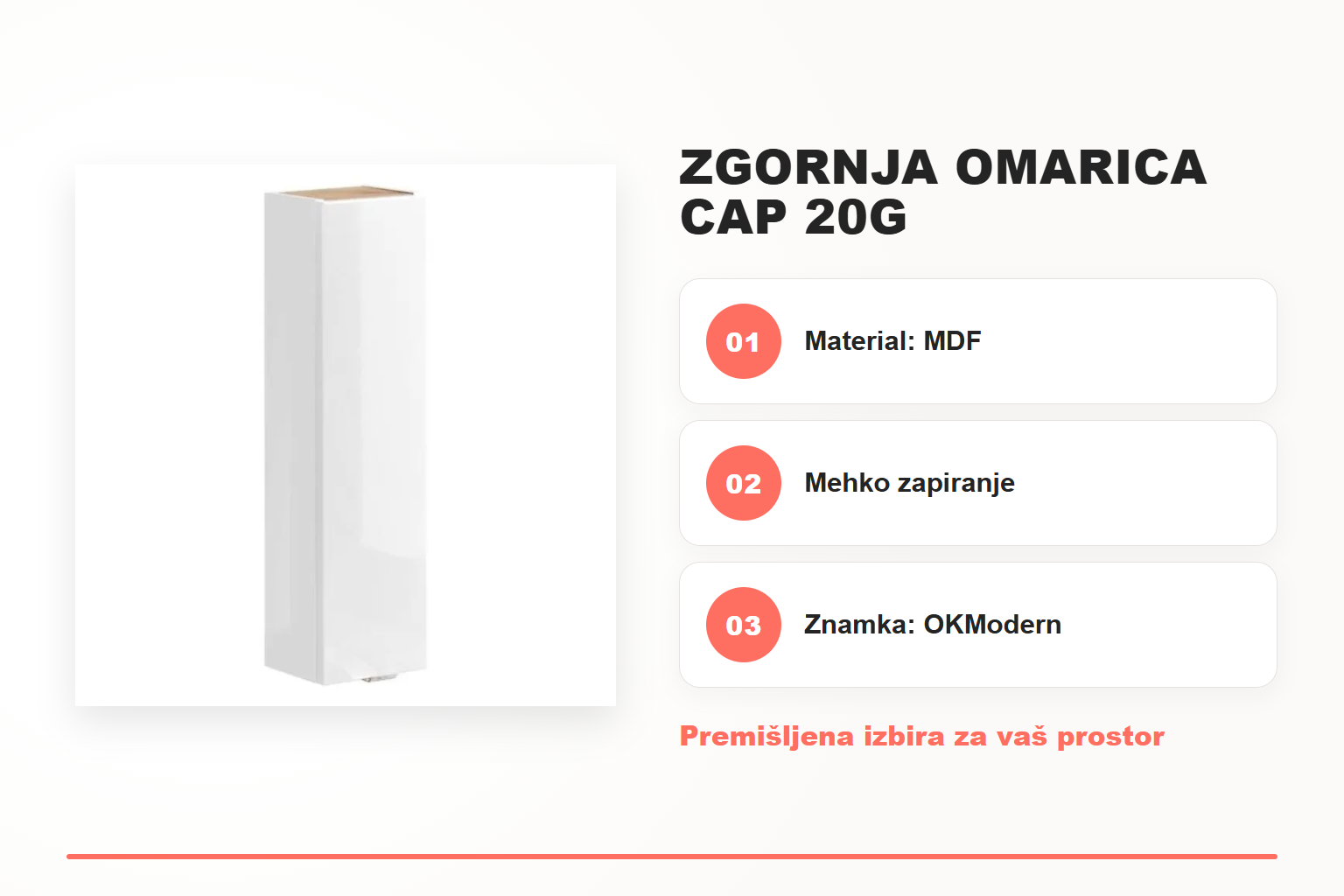 Zgornja omarica CAP 20G – pregled ključnih lastnosti
