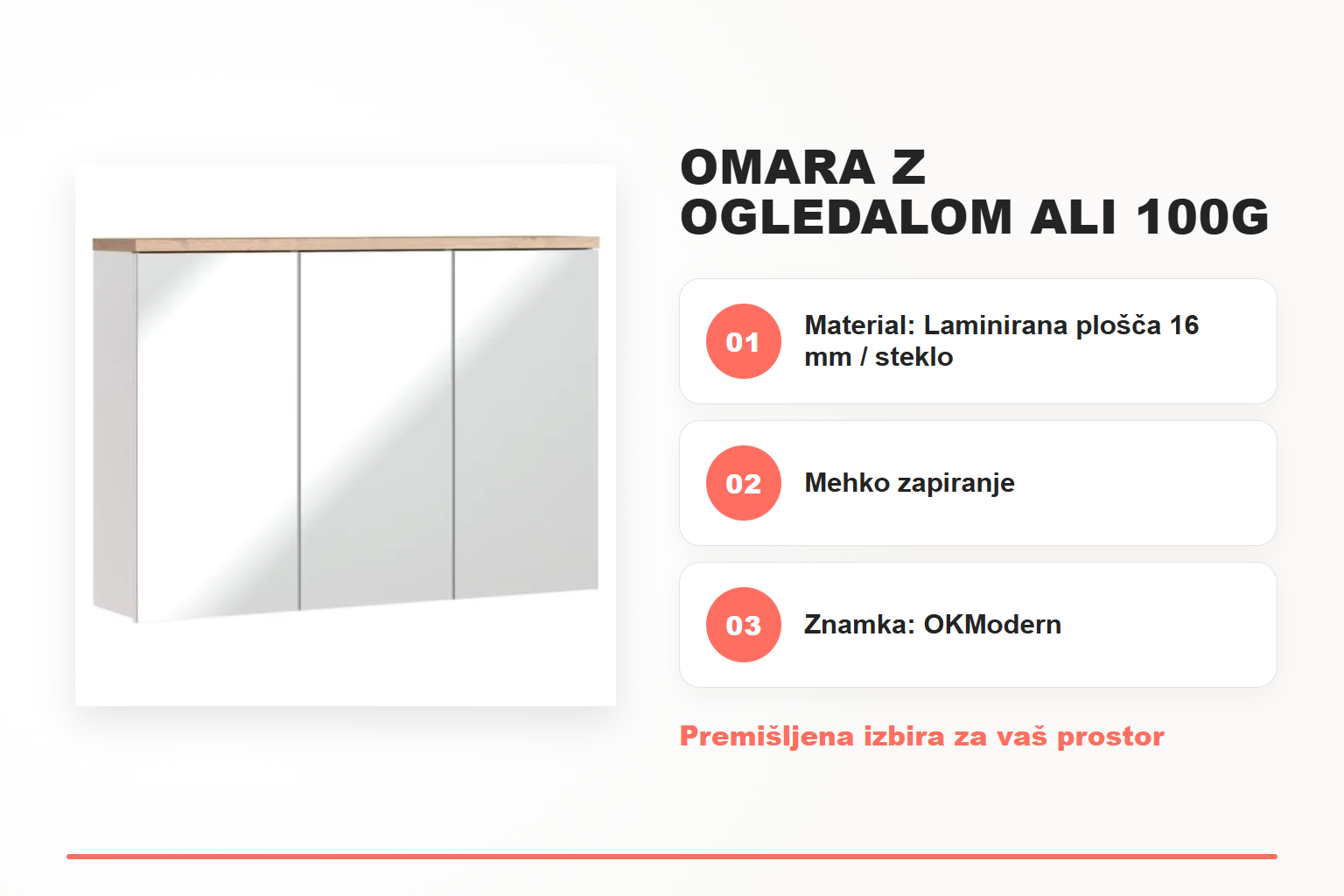 Omara z ogledalom ALI 100G – pregled ključnih lastnosti