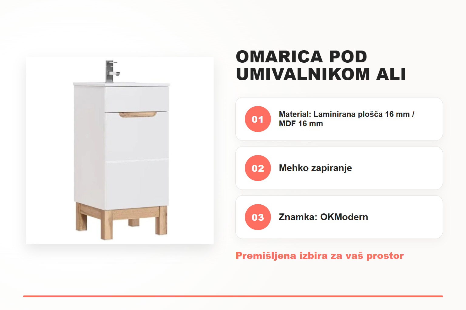 Omarica pod umivalnikom ALI 40D – pregled ključnih lastnosti