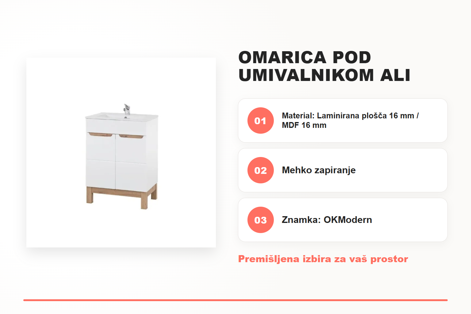 Omarica pod umivalnikom ALI 60D – pregled ključnih lastnosti