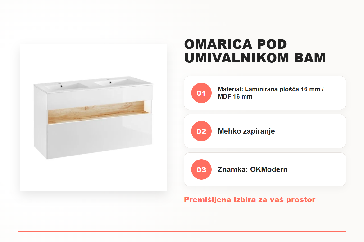 Omarica pod umivalnikom BAM 120D bela – pregled ključnih lastnosti