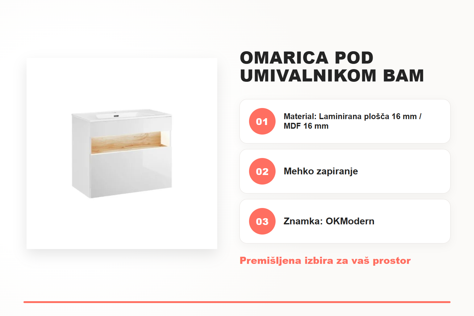 Omarica pod umivalnikom BAM 80D bela – pregled ključnih lastnosti