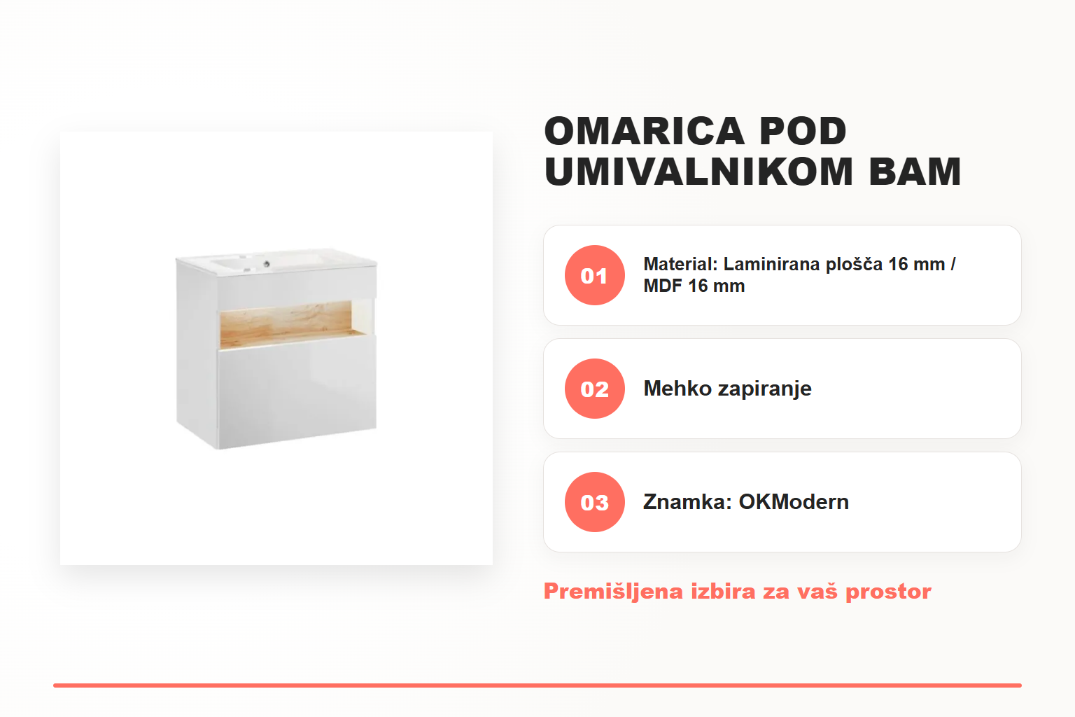 Omarica pod umivalnikom BAM 60D bela – pregled ključnih lastnosti