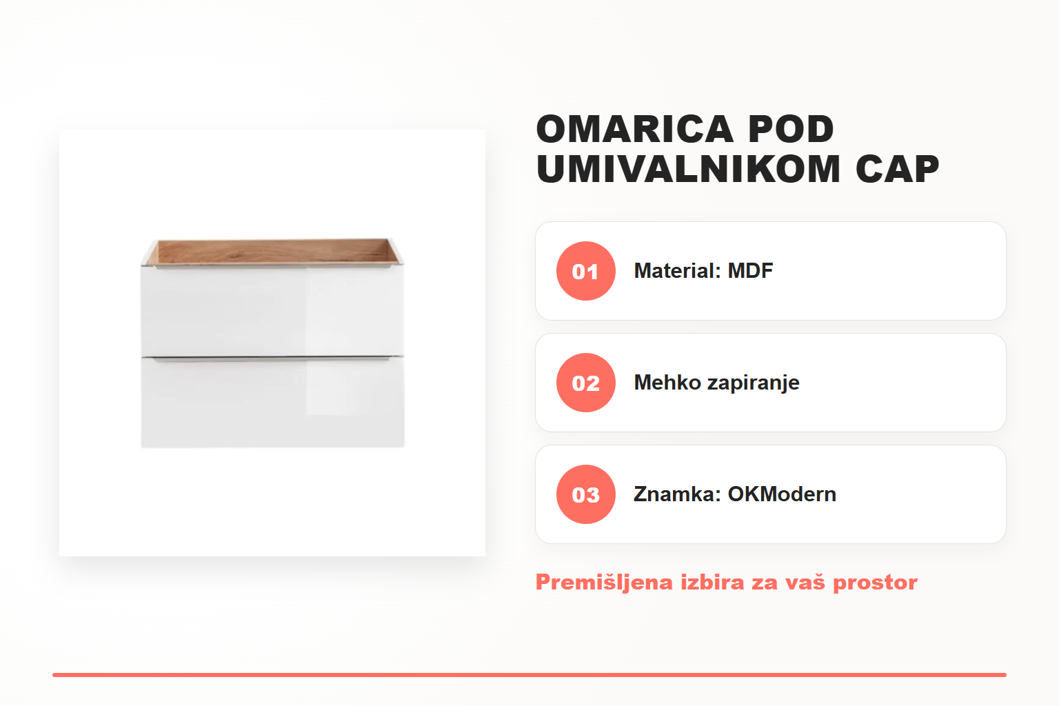 Omarica pod umivalnikom CAP 80D – pregled ključnih lastnosti