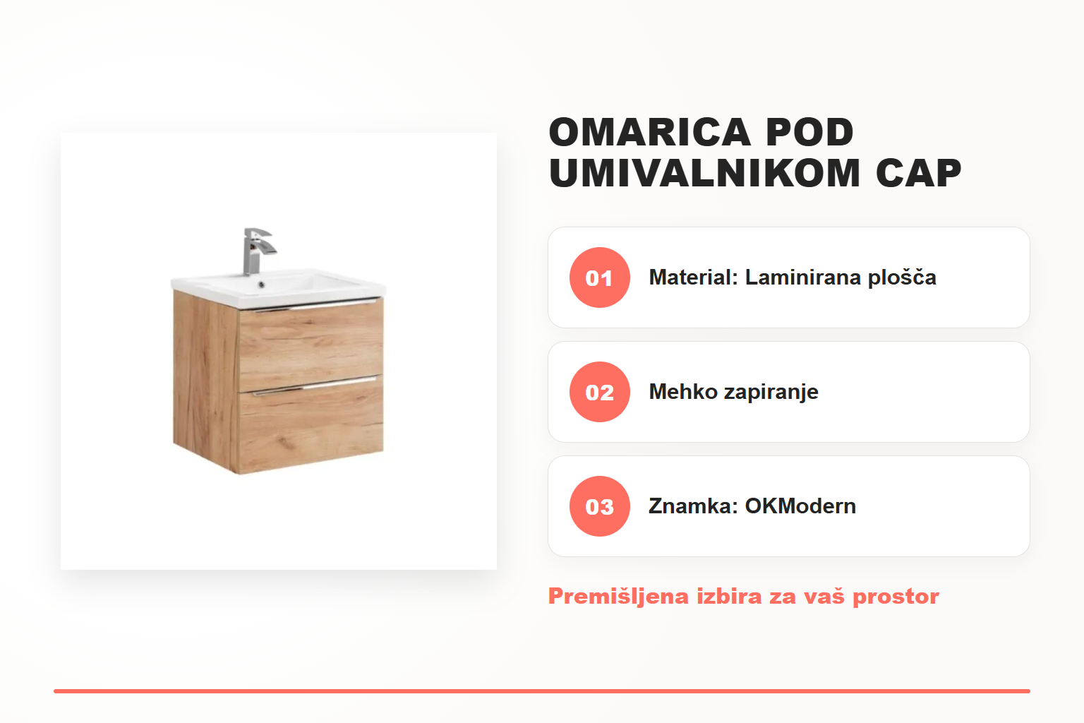 Omarica pod umivalnikom CAP 60D hrast – pregled ključnih lastnosti