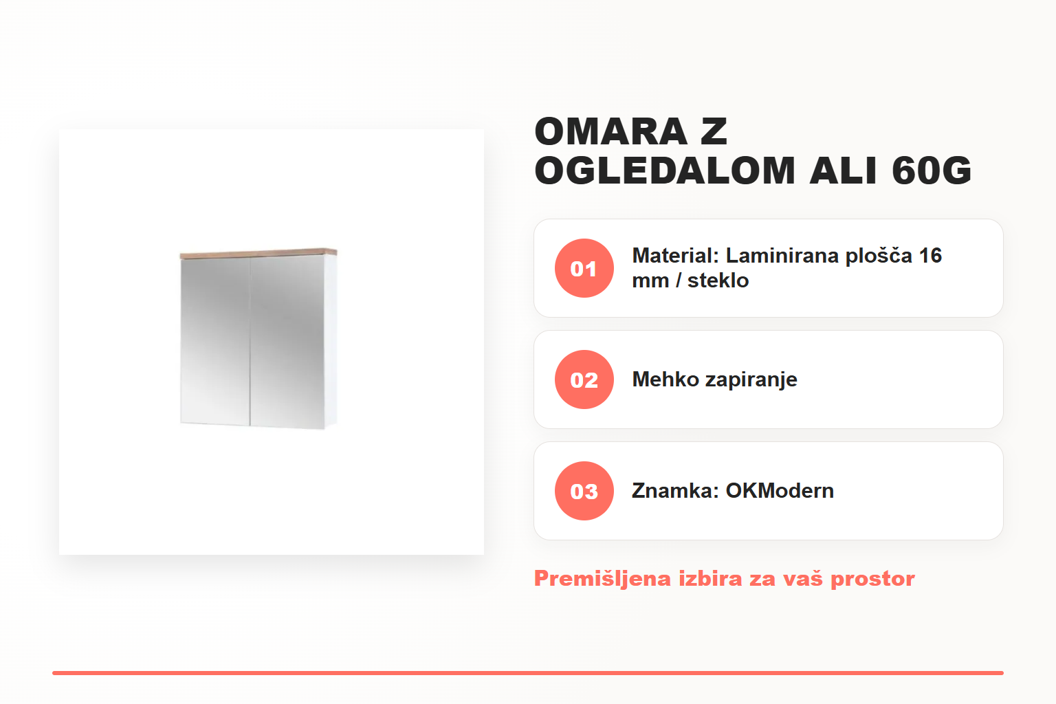 Omara z ogledalom ALI 60G – pregled ključnih lastnosti