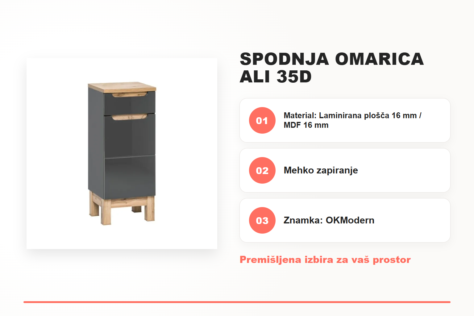 Spodnja omarica ALI 35D – pregled ključnih lastnosti