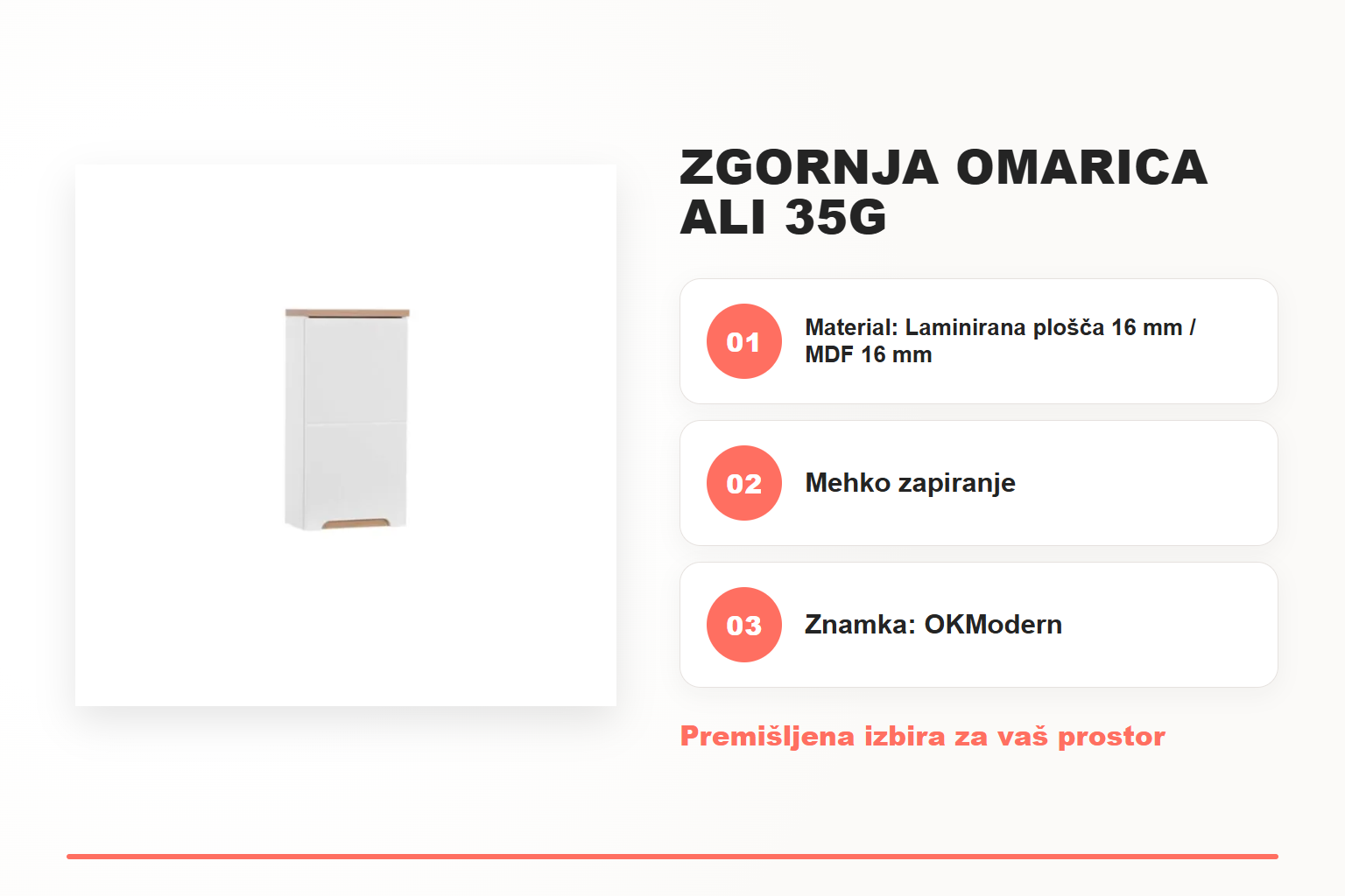 Zgornja omarica ALI 35G – pregled ključnih lastnosti
