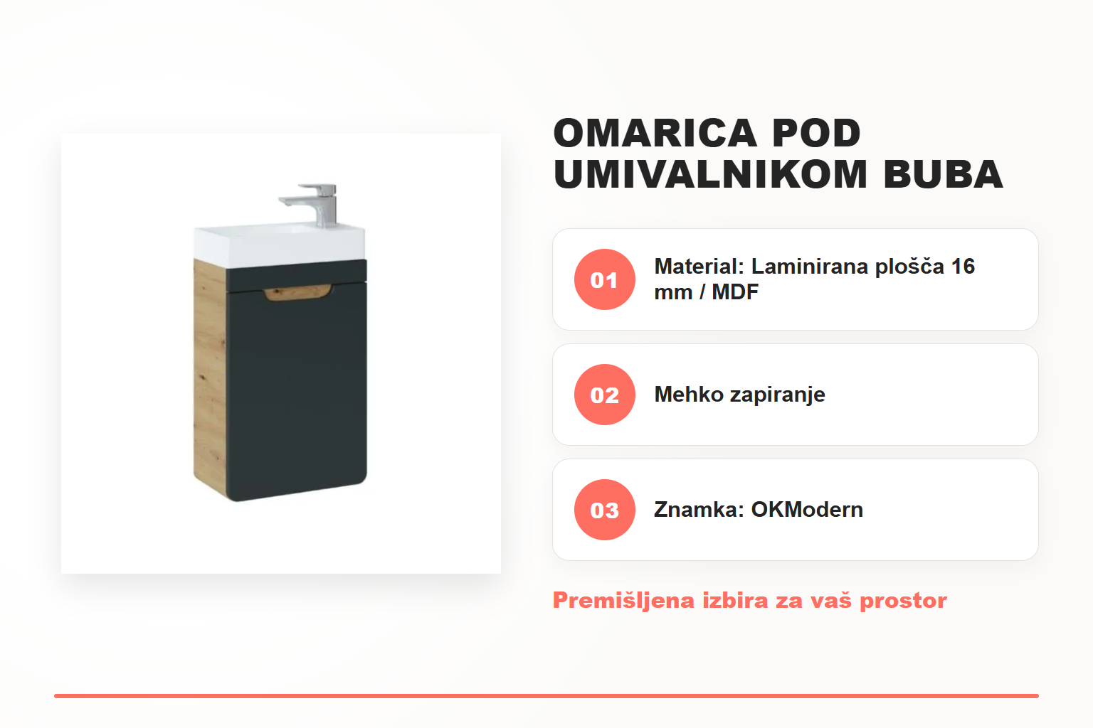 Omarica pod umivalnikom BUBA DARK 40D – pregled ključnih lastnosti