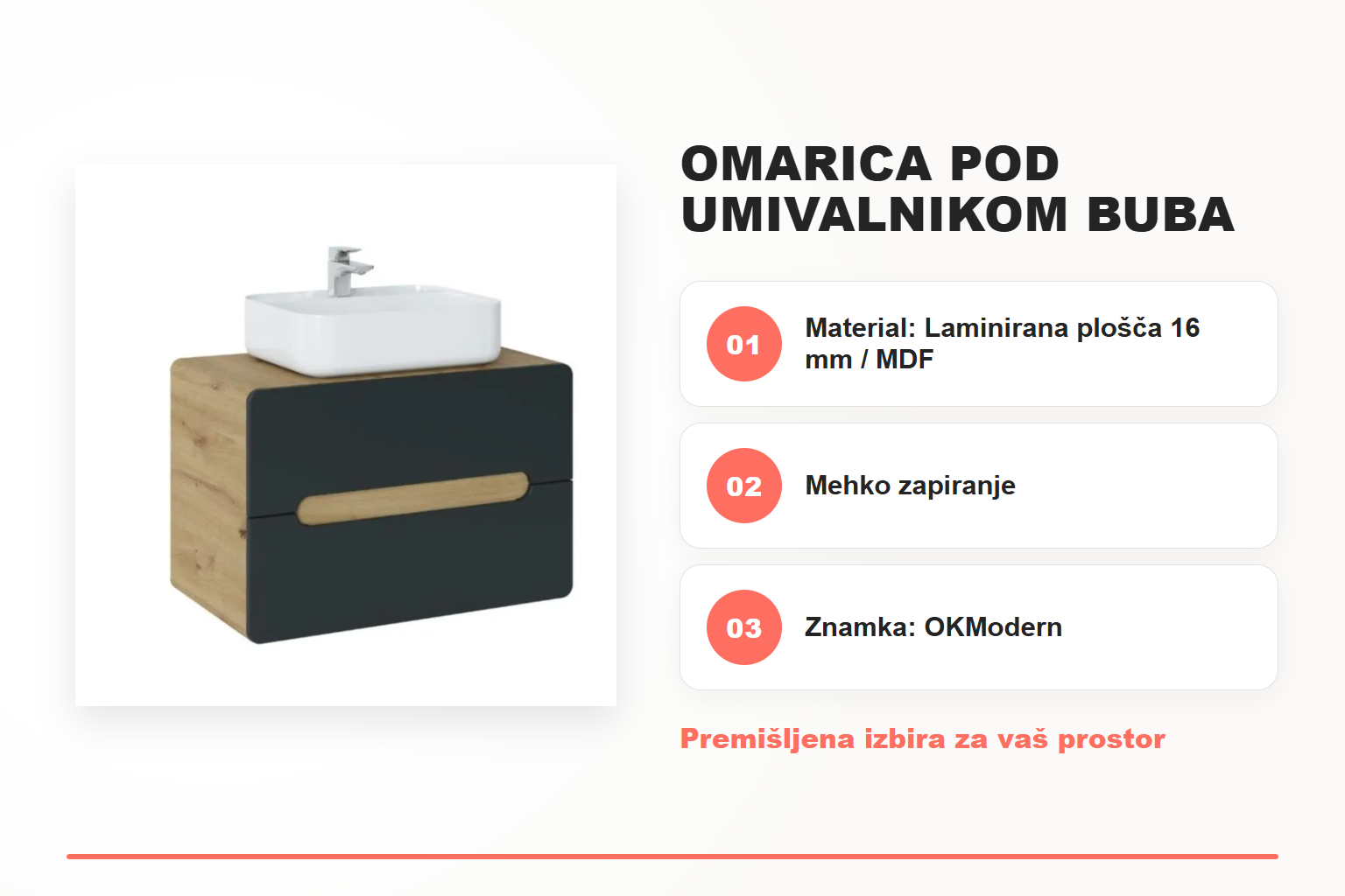 Omarica pod umivalnikom BUBA DARK 80D 2P 2 – pregled ključnih lastnosti