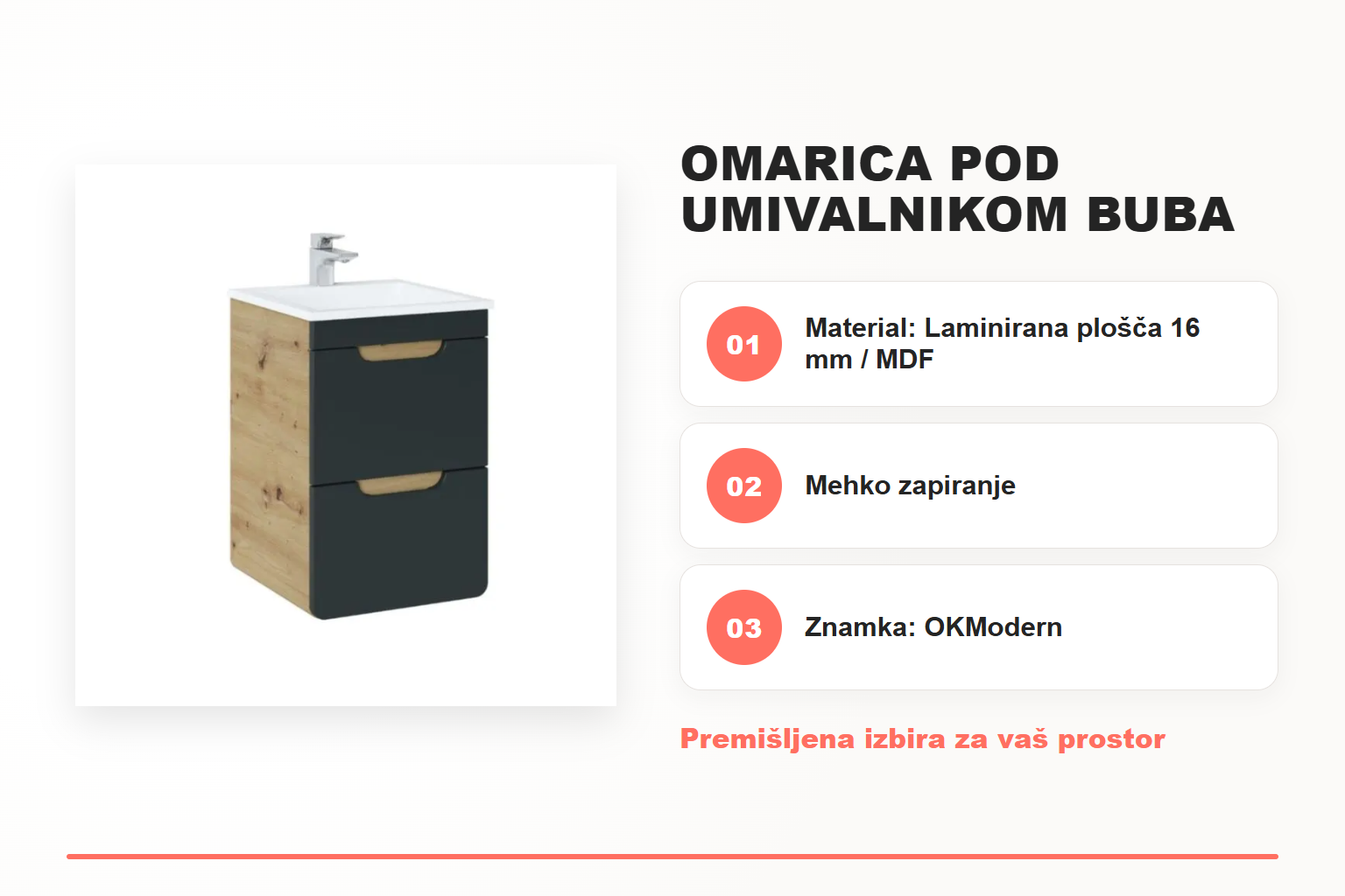 Omarica pod umivalnikom BUBA DARK 40D 2P – pregled ključnih lastnosti