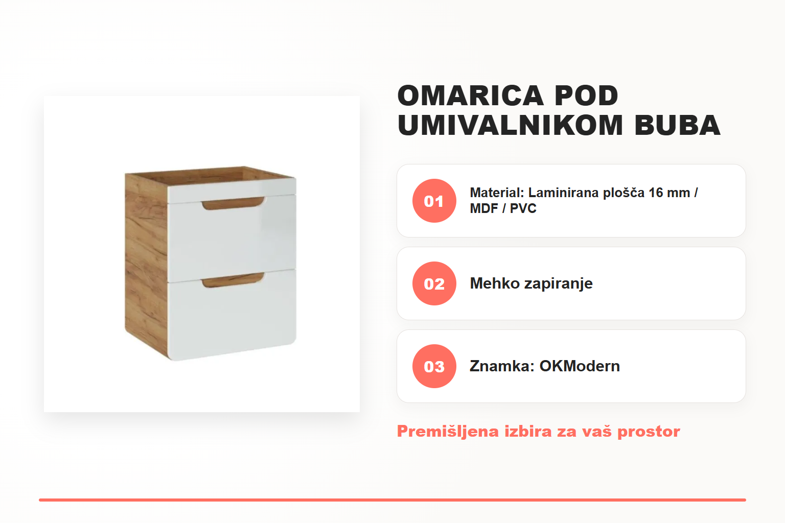 Omarica pod umivalnikom BUBA 50D 2P – pregled ključnih lastnosti