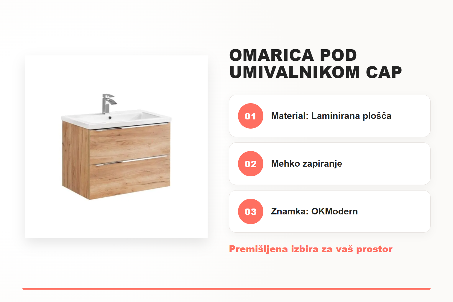 Omarica pod umivalnikom CAP 80D hrast – pregled ključnih lastnosti