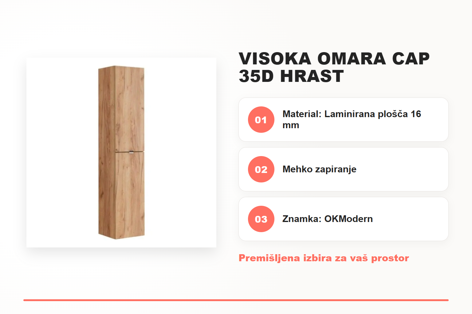 Visoka omara CAP 35D hrast – pregled ključnih lastnosti