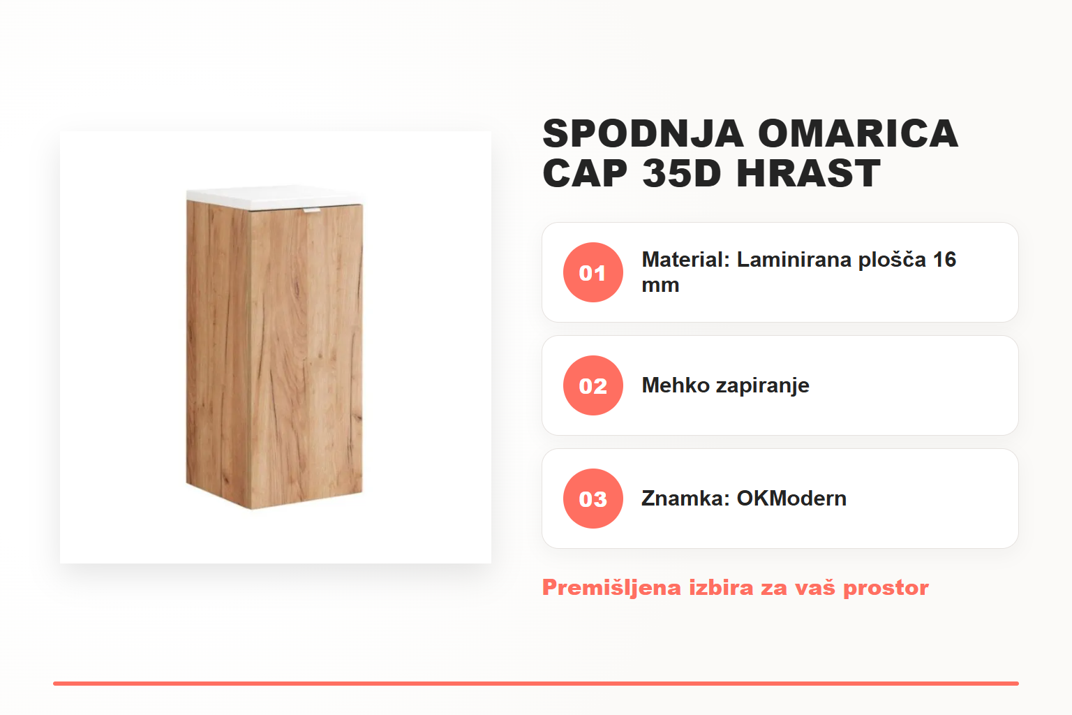 Spodnja omarica CAP 35D hrast – pregled ključnih lastnosti