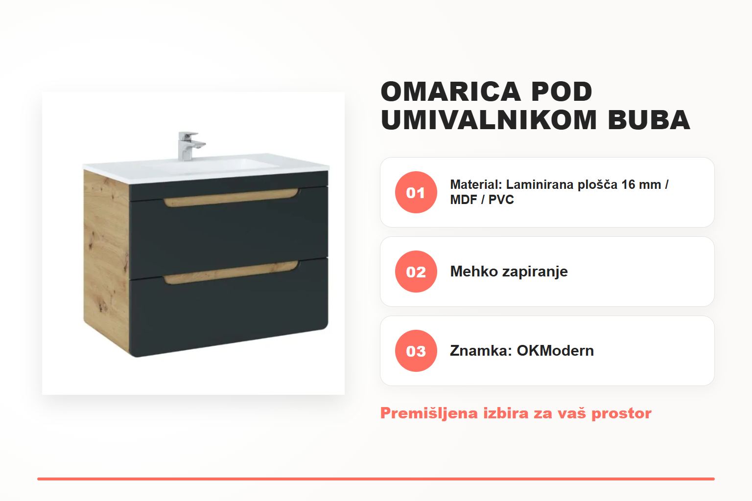 Omarica pod umivalnikom BUBA DARK 80D 2P – pregled ključnih lastnosti