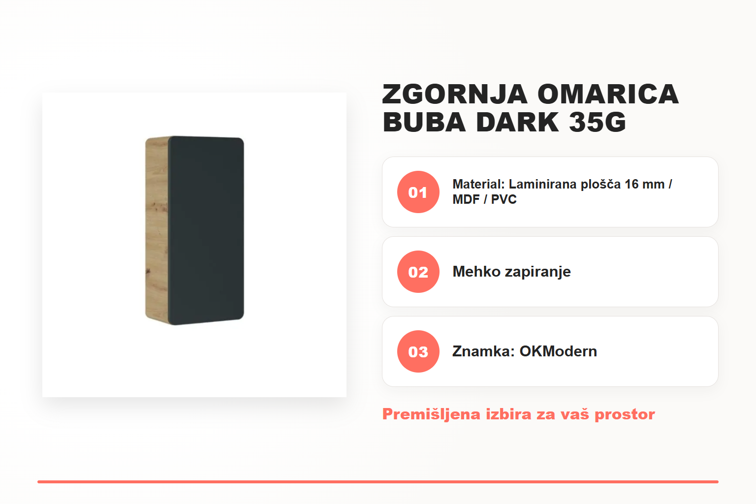 Zgornja omarica BUBA DARK 35G – pregled ključnih lastnosti