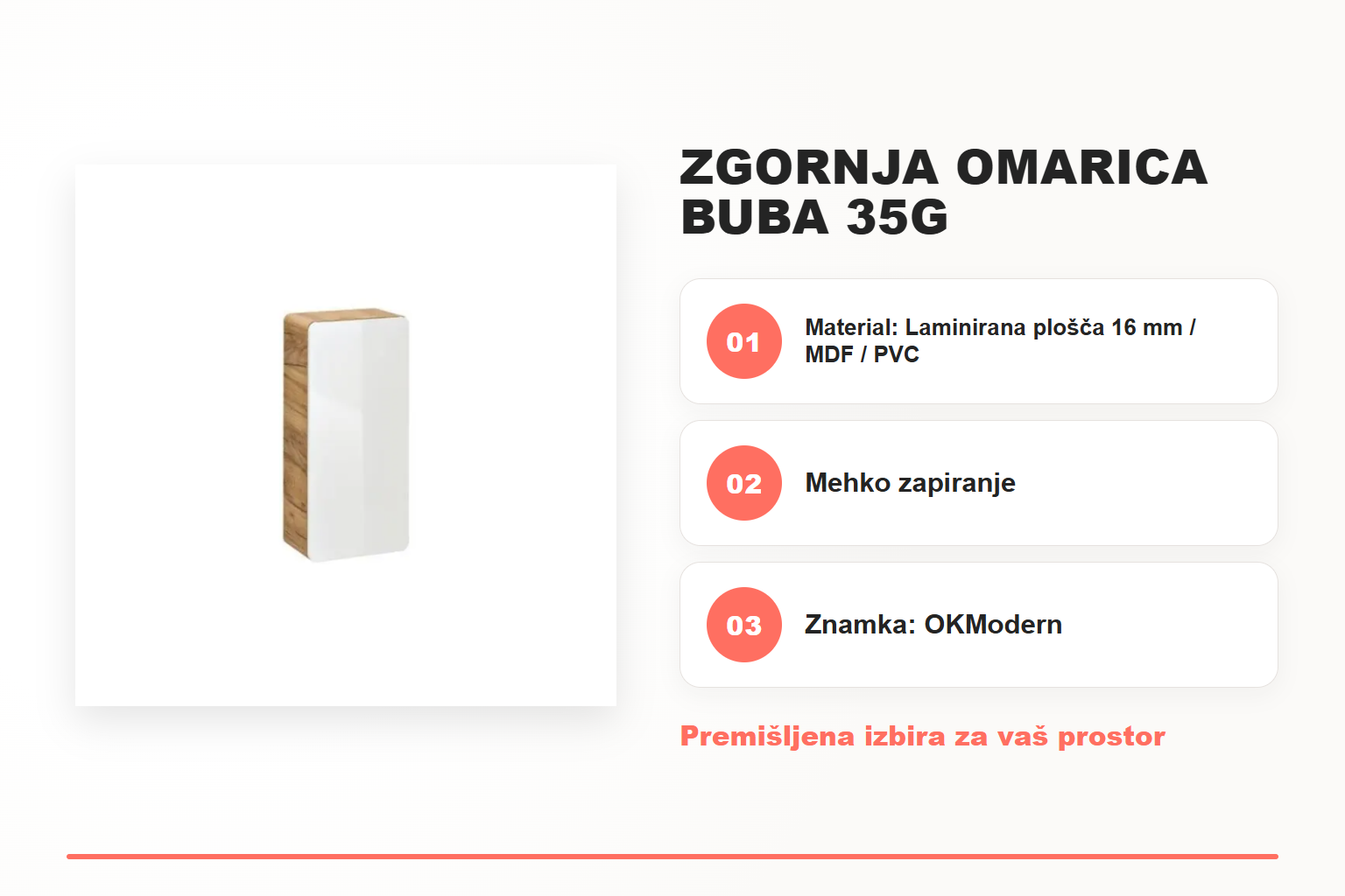 Zgornja omarica BUBA 35G – pregled ključnih lastnosti