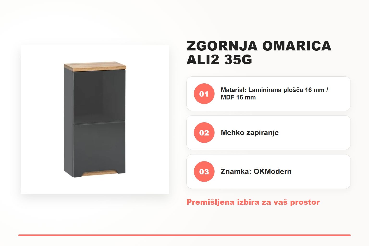 Zgornja omarica ALI2 35G – pregled ključnih lastnosti