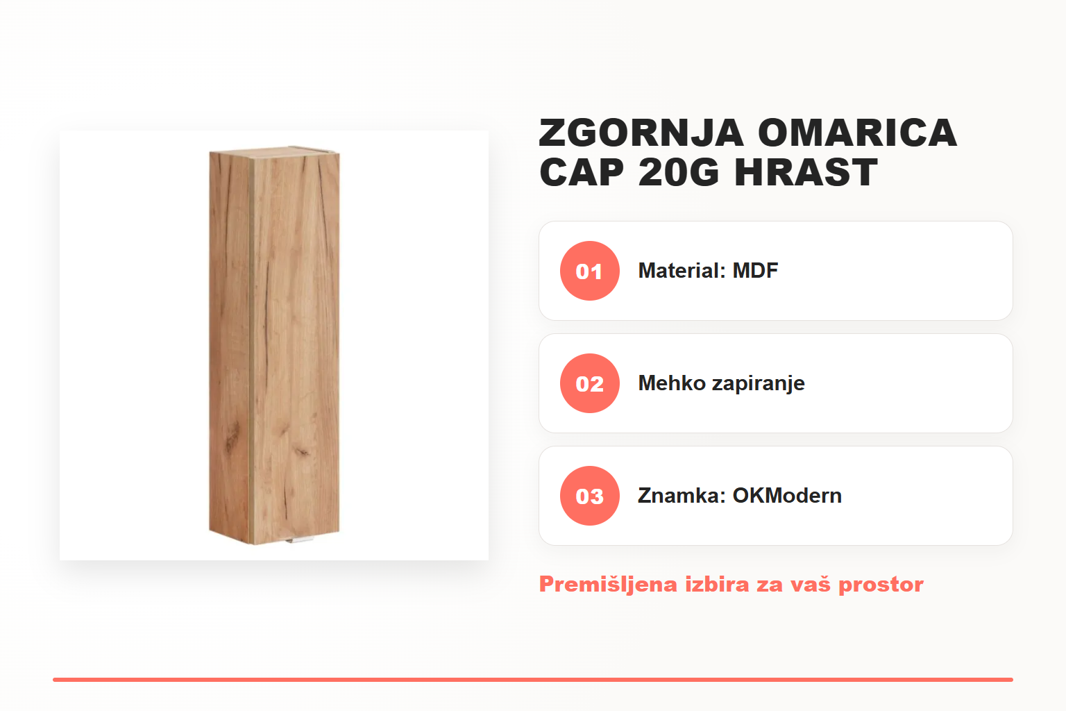 Zgornja omarica CAP 20G hrast – pregled ključnih lastnosti