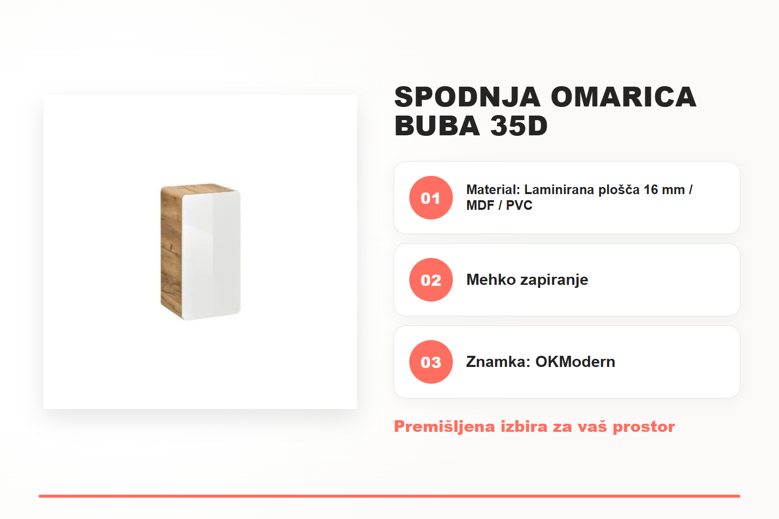 Spodnja omarica BUBA 35D – pregled ključnih lastnosti