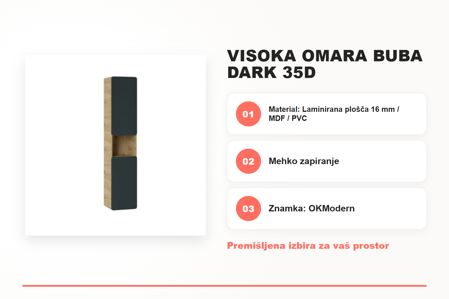 Visoka omara BUBA DARK 35D – pregled ključnih lastnosti