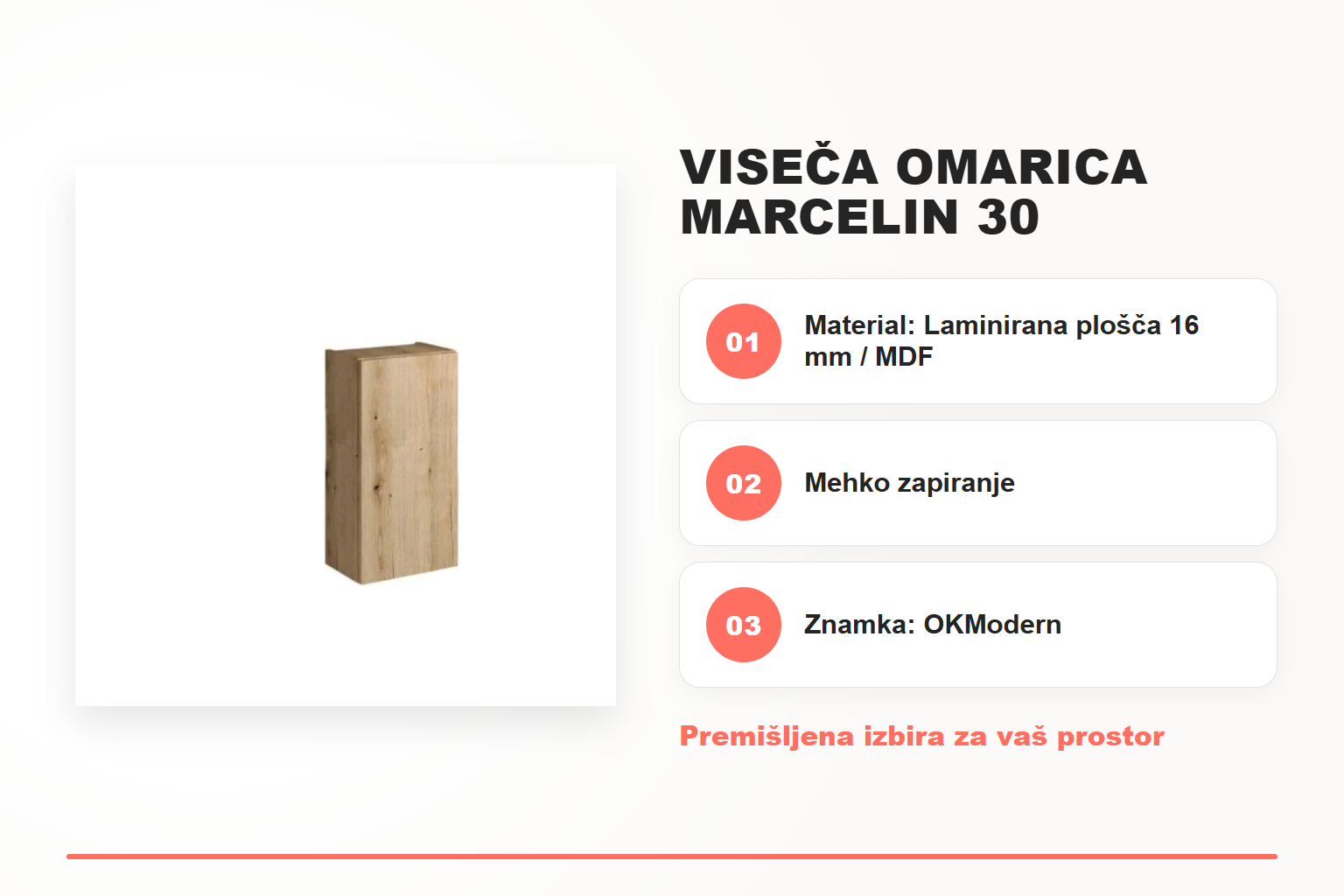 Viseča omarica MARCELIN 30 – pregled ključnih lastnosti