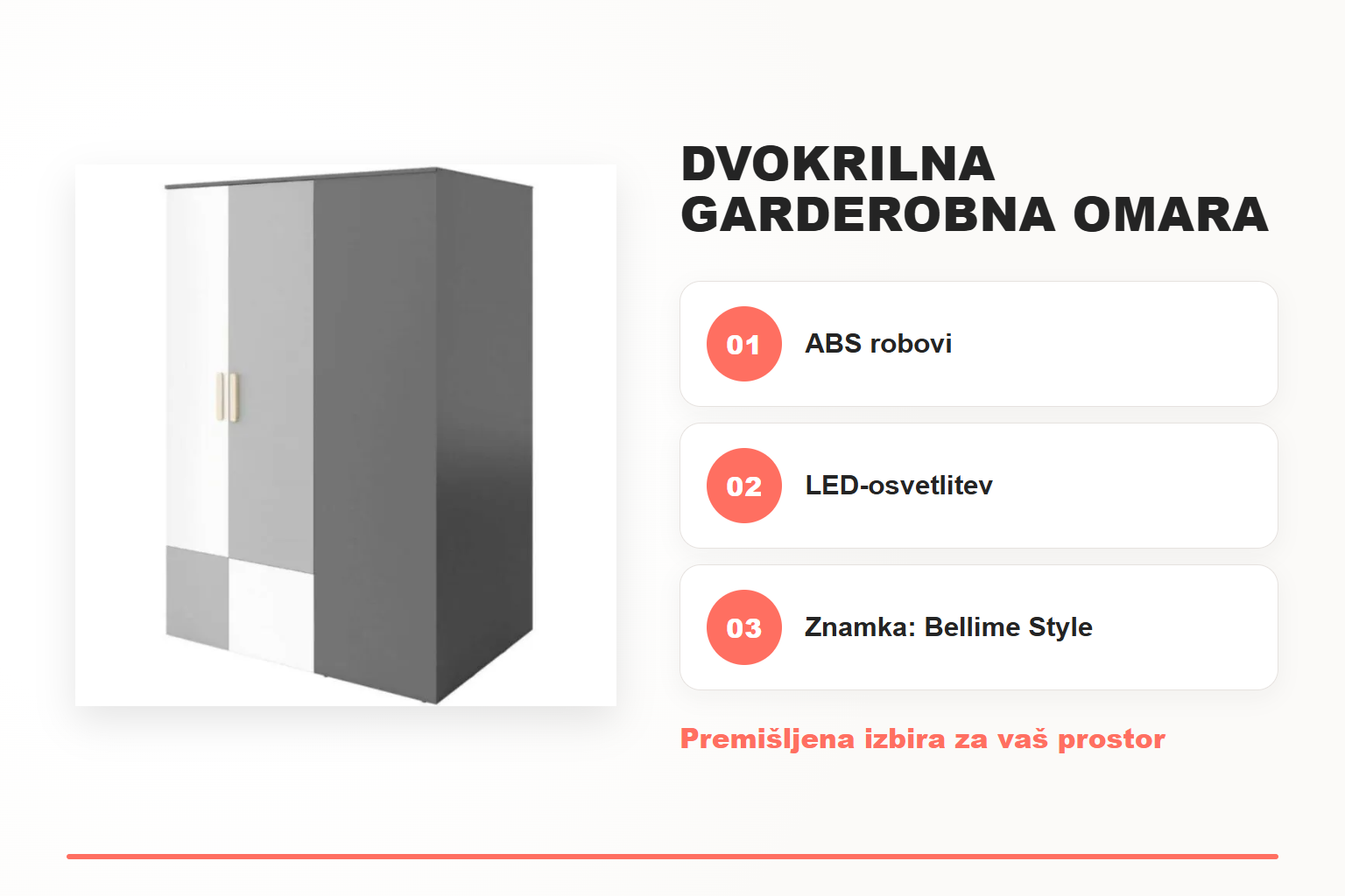 Dvokrilna garderobna omara SIVKO – leva – pregled ključnih lastnosti