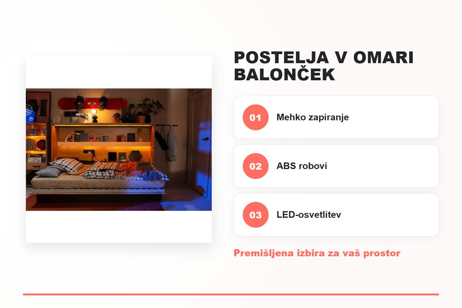 Postelja v omari BALONČEK – pregled ključnih lastnosti