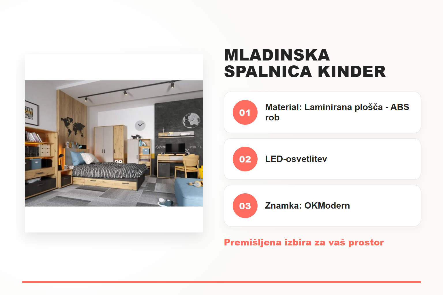 Mladinska spalnica KINDER – pregled ključnih lastnosti