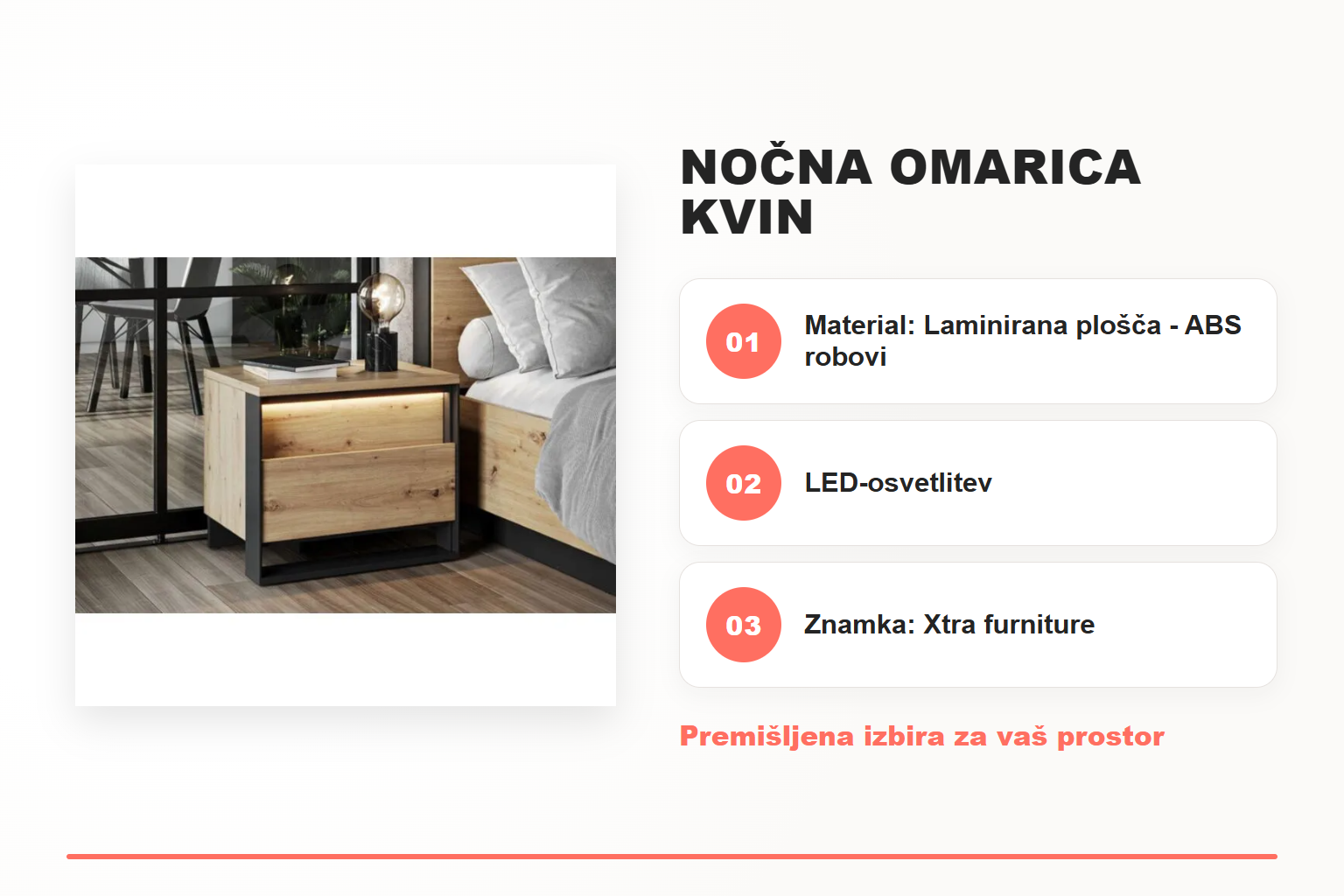 Nočna omarica KVIN – pregled ključnih lastnosti