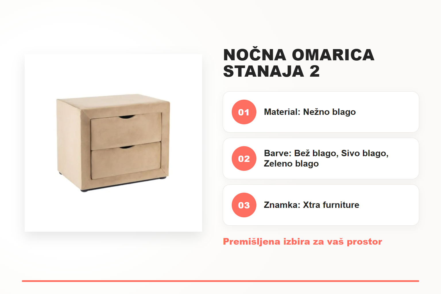 Nočna omarica STANAJA 2 – pregled ključnih lastnosti