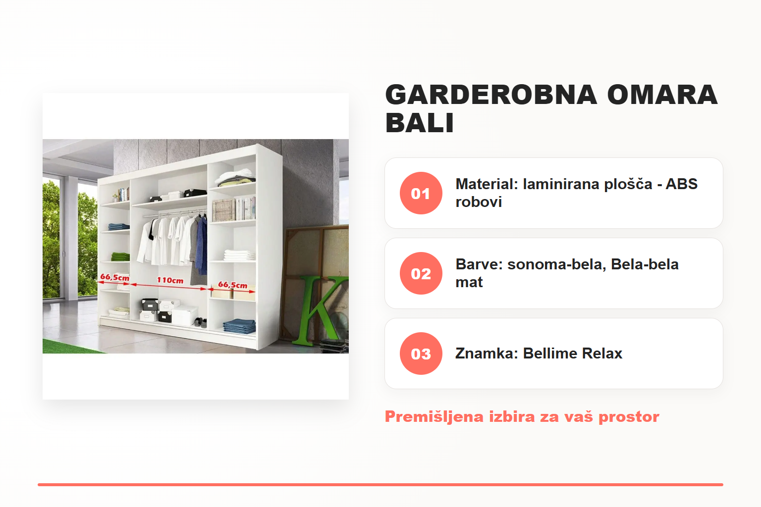Garderobna omara BALI – pregled ključnih lastnosti